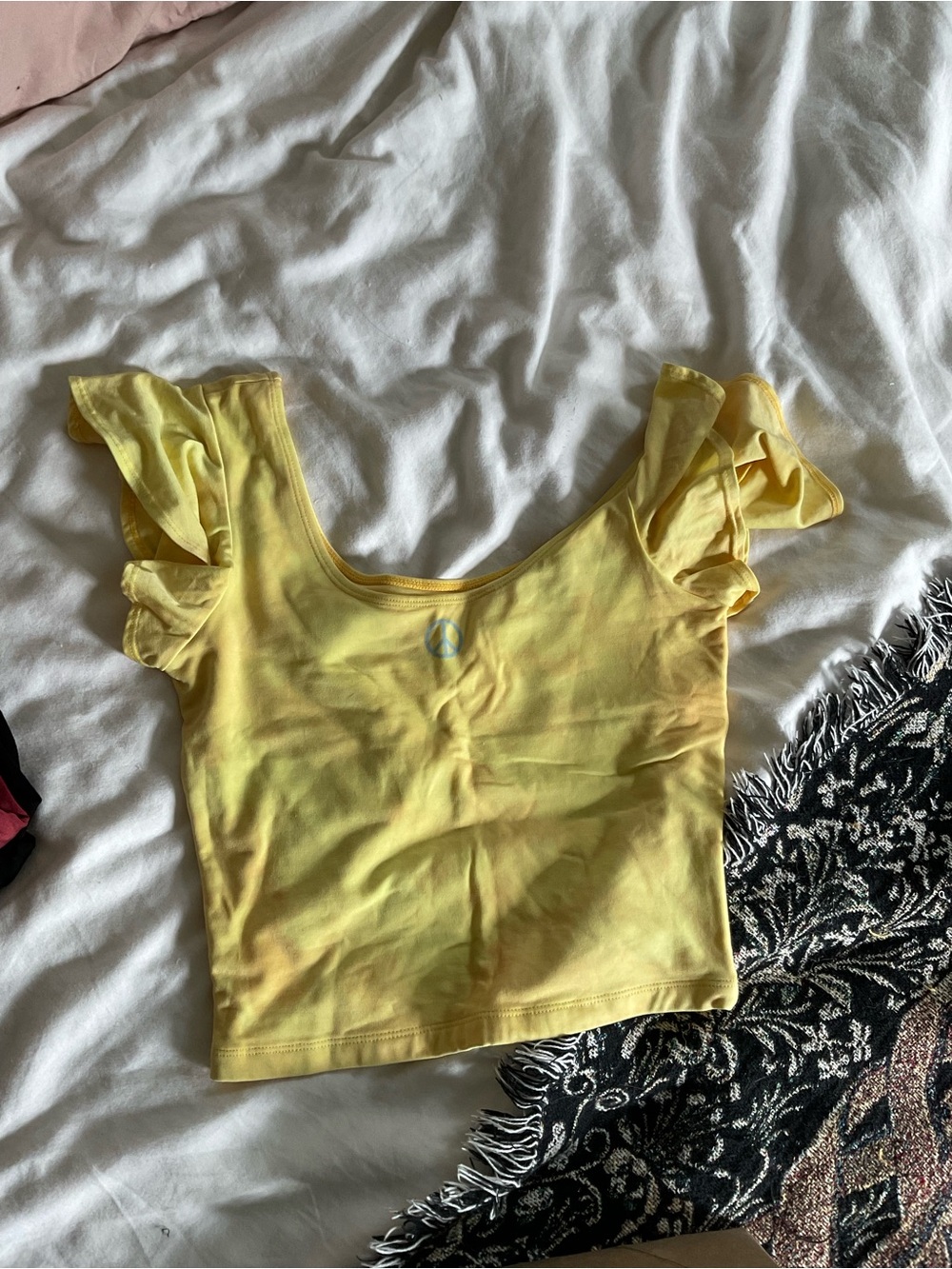 Sunshine Ruffle Sleeve Crop Top - Yellow